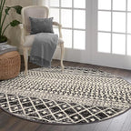 Moroccan Washable Round Area Rug, 4ft Non-Slip Distressed Black Area Rug for Bedroom, Soft Non-Shedding Circle Rug Bedside Carpet for Living Room Dining Room Bedroom