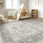 7x9 Area Rug Living Room: Washable Boho Large Neutral Vintage Soft Rugs Stain Resistant Distressed Farmhouse Non-Slip Indoor Floor Carpet for Bedroom Nursery Kids Office Dining Room- Taupe