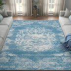 jinchan Washable Area Rug 6x9 for Living Room Soft Faux Wool Ultra-Thin Stain Resistant Non-Slip Distressed Vintage Floral Rug Large Carpet for Bedroom, Dining Room, Home Office, Nursery(Blue, 6'x9')