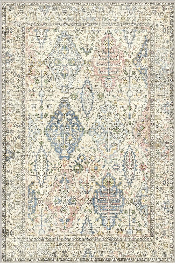 Bavni Area Rug 2X3, Small Aesthetic Entryway Rug, Non Slip Rugs for Front Door, Vintage Indoor Washable Carpet for Kitchen Bathroom, Beige Ivory