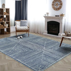 Bloom Rugs Washable Non-Slip 10x14 Rug - Blue Striped Area Rug for Living Room, Bedroom, Dining Room, and Kitchen - Exact Size: 10' x 14'