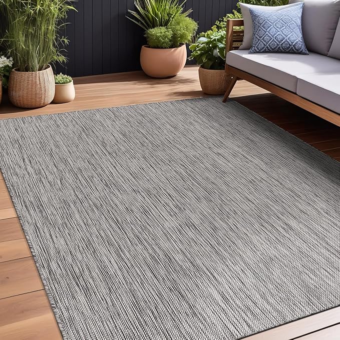 Beverly Rug Indoor Outdoor Rug 6x9, Washable Outside Carpet for Patio, Deck, Porch, Solid Modern Area Rug, Water Resistant, Silver Gray