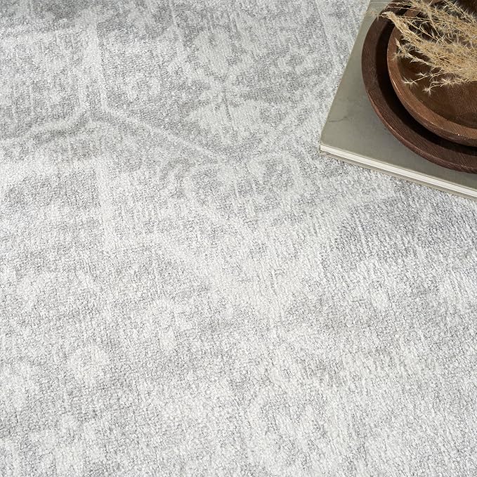 Nourison Home Astra Machine Washable Grey 6'7" x 9' Area Rug - Easy Clean, Non Shedding, Bed Room, Living Room, Dining Room, Kitchen (7' x 9')