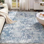 9x12 Area Rug Living Room Rugs - Washable Neutral Modern Abstract Soft Thin Rug Indoor Floor No Slip Rug Carpet for Bedroom Under Dining Table Home Office Decor - Blue White