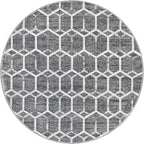 Rugs.com Lattice Trellis Collection Rug – 5 Ft Round Gray Low-Pile Rug Perfect for Kitchens, Dining Rooms