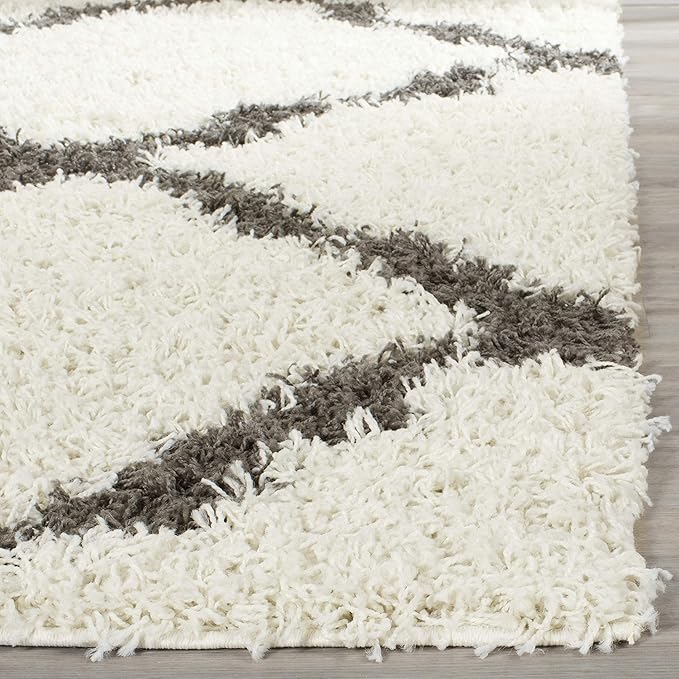 SAFAVIEH Dallas Shag Collection Area Rug - 6' Square, Ivory & Dark Grey, Trellis Design, Non-Shedding & Easy Care, 1.5-inch Thick Ideal for High Traffic Areas in Living Room, Bedroom (SGD257H)