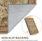 Bavni 8x10 Area Rugs for Living Room, Microfiber Machine Washable Non-Slip Vintage Floral Rug, Low Pile Lightweight Carpet for Bedroom, Dining Room, Home Office, Beige & Terracotta