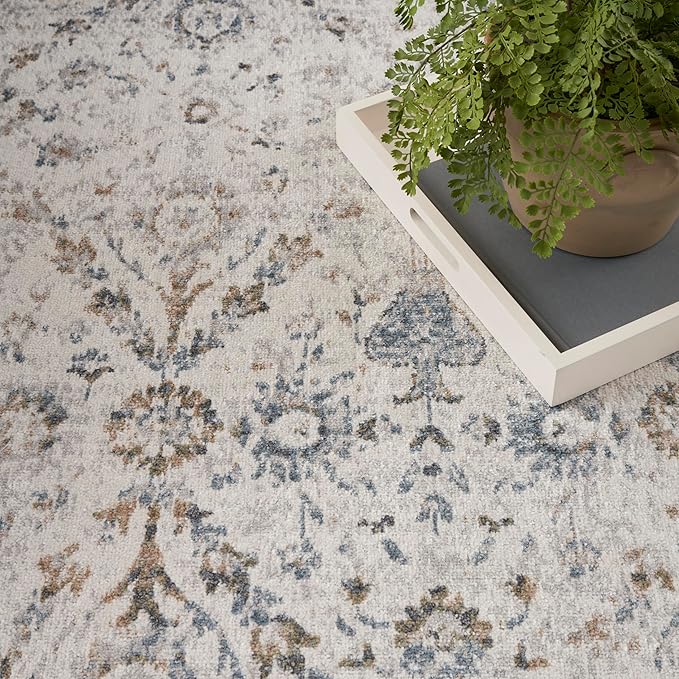 Nourison Home Astra Machine Washable Ivory Blue 6'7" x 9' Area Rug - Easy Clean, Non Shedding, Bed Room, Living Room, Dining Room, Kitchen (7' x 9')