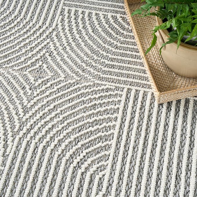 Nourison Home Textured Home Charcoal Ivory 7'10" x 9'10" Area Rug - Easy Cleaning, Non Shedding, Bed Room, Living Room, Dining Room, Kitchen (8' x 10')