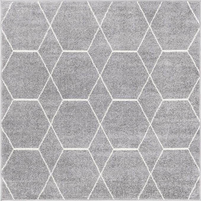 Unique Loom Trellis Frieze Collection Area Rug - Geometric (6' Square, Light Gray/ Ivory)