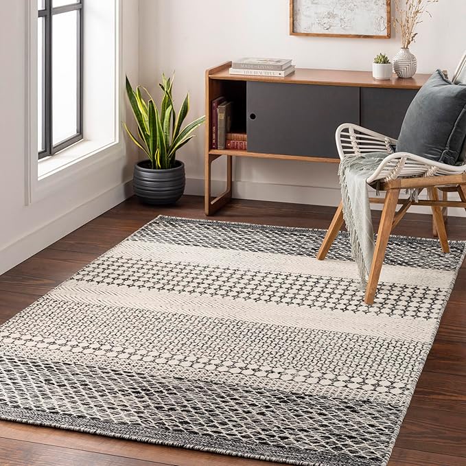 Mark&Day Wool Rugs, 9x12 Tervoort Global Black Area Rug, Blue Beige Carpet for Living Room, Bedroom or Kitchen (8'10" x 12')