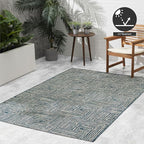 FH Home Outdoor Rug - Waterproof Easy to Clean Stain Resistant - Patio Indoor Outdoor Porch Deck Balcony Entryway - Geometric Modern - Budapest - Aqua - 7ft 8in x 9ft 8in