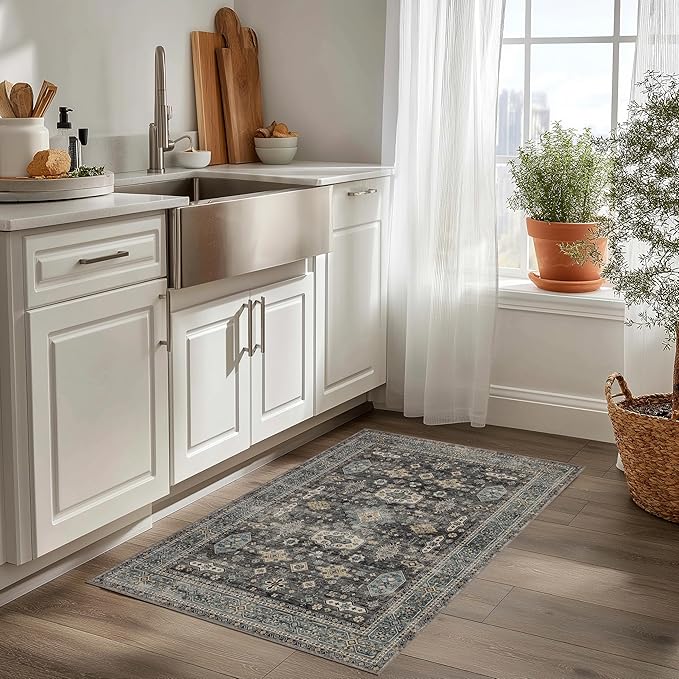 Area Rug Non Slip Machine Washable Ultra Soft Living Room/Bedroom/Kitchen/Outdoor/Classroom Silver, 2'×3'
