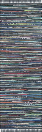 SAFAVIEH Rag Rug Collection Runner Rug - 2'3" x 7', Ink & Multi, Handmade Boho Stripe Cotton, Ideal for High Traffic Areas in Living Room, Bedroom (RAR121C)