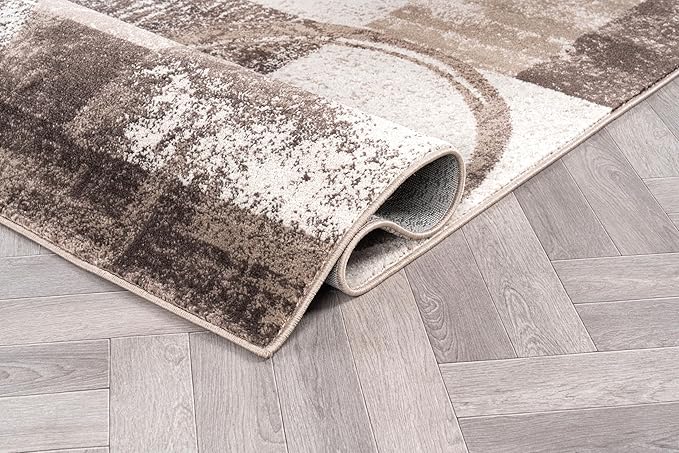 Rugshop Contemporary Abstract Circle Design Area Rug, Carpet with Jute Backing for Living Room, Bedroom, or Dining Room, Brown, 5'3" x 7'3"