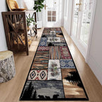 Rustic Country Woodland Rug, 2.6x7ft, Bohemian Forest Animal Bear Wolf Multicolor, Southwestern Native American Hunting Hallway Carpet, Washable Fade Resistant Throw