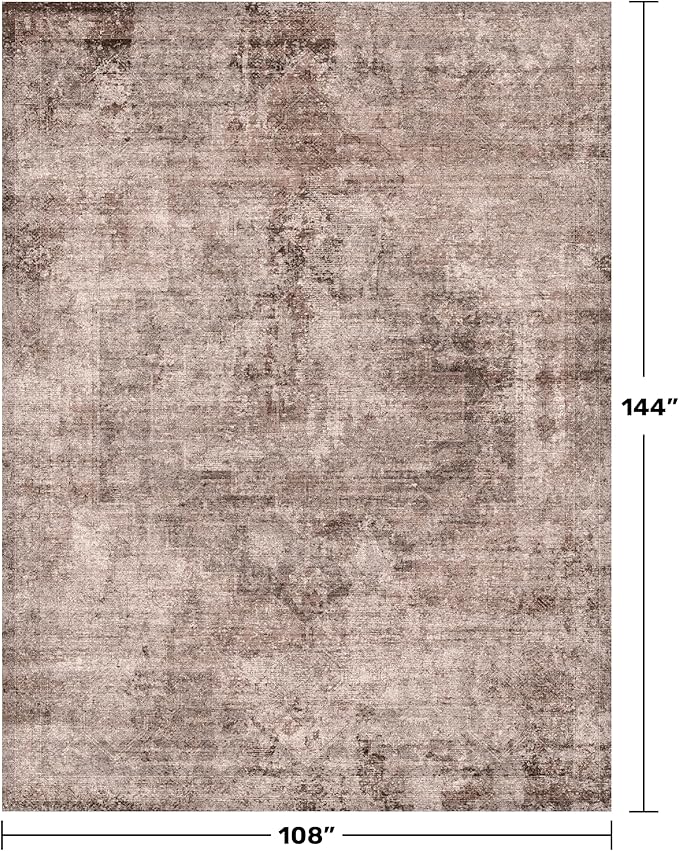 Brown Living Room Rug 9x12 - Retro Large Rug for Dining Room, Fireplace, Bedroom, Washable Non Slip Low Pile Abstract Warm Brown and Terracotta