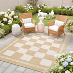 Vasofe 3x5 Plaid Rug, Jute Rugs, Washable Outdoor Indoor Checkered Carpets, Entryway Bedroom Potio Porch Kitchen Carpet, Non Slip Farmhouse Neutral Office Laundry Floor Mat, Khaki and White