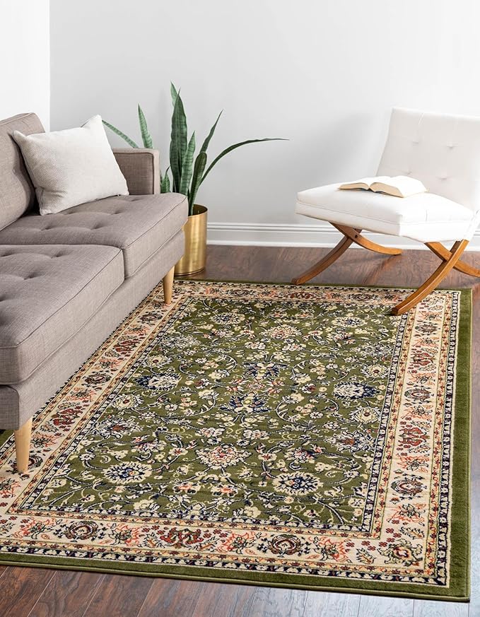 Rugs.com Yasmin Collection Rug – 8' x 10' Green Medium Rug Perfect for Living Rooms, Large Dining Rooms, Open Floorplans