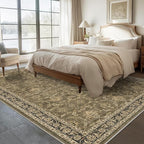 Washable Area Rug 5x7 Brown Rugs for Living Room, Vintage Boho Large Rug for Bedroom Dining Room Office, Distressed Floral Print Carpet for Under Table, Soft Non Slip Low Pile Throw Carpet Indoor Mat