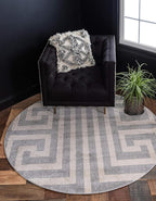 Unique Loom Athens Collection Classic Geometric Modern Border Design Area Rug (6' 0 x 6' 0 Round, Gray/ Beige)