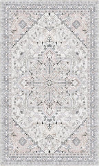 Washable Entryway Rug 3x5 | Non Slip Rug Runners for Hallways, Entryways, Kitchens, Bathrooms, Bedrooms | Ultra-Soft Flannel Carpet Kitchen Rug with Rubber Backing (Beige Blue, 3x5)