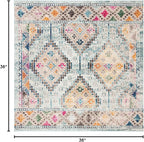 SAFAVIEH Madison Collection Area Rug - 3' Square, Blue & Yellow, Boho Diamond Distressed Design, Non-Shedding & Easy Care, Ideal for High Traffic Areas in Living Room, Bedroom (MAD418K)