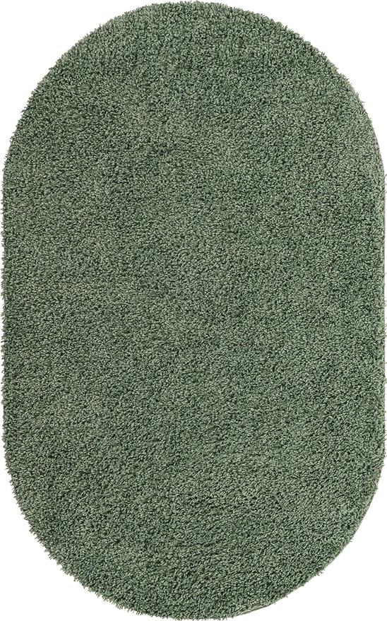 Unique Loom Davos Shag Collection Area Rug - Solid (3' 3" x 5' 3" Oval, Sage)