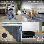 Bloom Rugs Washable Non-Slip 9' x 12' Rug - Blue Striped Area Rug for Living Room, Bedroom, Dining Room, and Kitchen - Exact Size: 9' x 12'