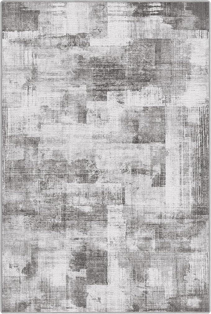 LUMI 8x10 Washable Low-Pile Area Rug for Living Room, Ultra Soft Modern Neutral Grey Rugs Non Slip with Rubber Backing, High Traffic, Stain Resistant Carpets, Ideal for Bedroom, Dining Room