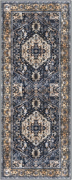 KOZYFLY Runners for Hallways 2x6 Ft Washable Kitchen Runner Rug Boho Runner Rug for Entryway Indoor Gold Navy Printed Oriental Faux Wool Floor Carpet Runner for Bedroom Kitchen Hall