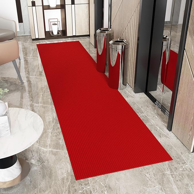 Ottomanson 2'7" x 20' Hallway Runner with Scraper Pile Extra Durable Non-Slip Rug Mat for Indoor & Outdoor Use - Ideal for Kitchen, Entryway, Patio & Garage - High-Traffic Carpet, Red