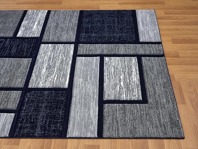 Navy Blue Geometric 8x10 Area Rug – Modern Patterned Carpet for Living Room, Bedroom, or Office – Soft Durable Floor Rug – Stylish Contemporary Design