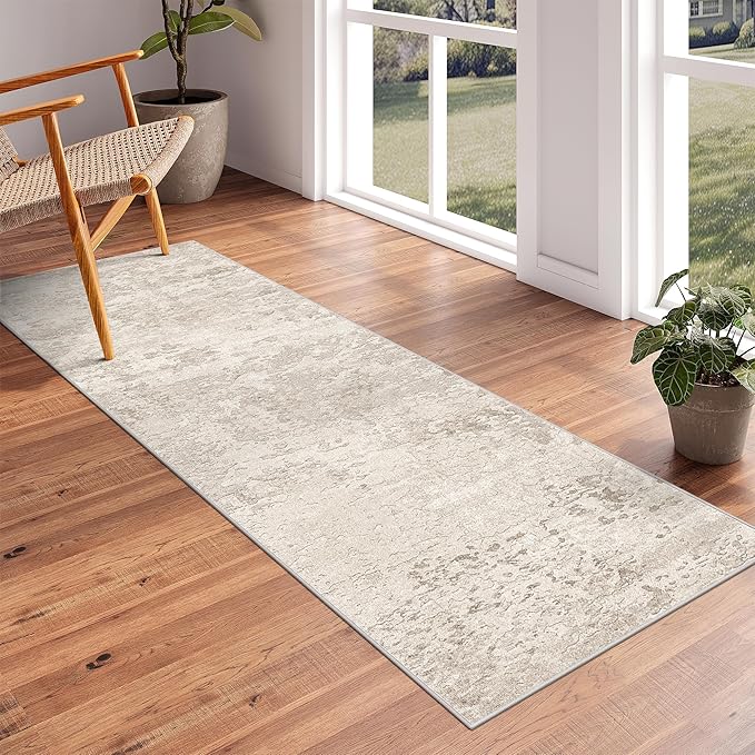 Art&Tuft Non-Slip Runner Rug - 3x8 Runner Rug Washable Low-Pile Rugs Runners, Soft Distressed Carpet Runner for Bedroom Bathroom Kitchen Laundry Living Room, Beige