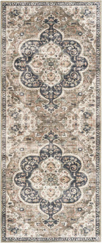 ReaLife Rugs Machine Washable Area Rug Runner - Living Room Bedroom Bathroom Kitchen Entryway Office - Padded Low Pile Stain Resistant Premium - Boho Farmhouse Vintage - Joy - Brown Beige 2'6" x 6'