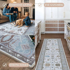 Fame Living Cream Grey Oushak Rug, Modern Small Rugs, Vintage, Turkish, Eclectic, Floral, Pastel, Washable, Door Mat, Doormat for Indoor Entrance, Entryway, Kitchen, Bathroom, Bedroom, Laundry, 2'x3'.