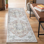 Bloom Rugs Washable Non-Slip 12 ft Runner - Blush/Beige Traditional Medallion Runner for Entryway, Hallway, Bathroom, and Kitchen - Exact Size: 2.5' x 12'