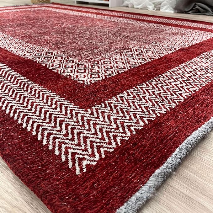Alfa Rich 3x5 Red Burgundy Washable Area Rugs for Living Room Bedroom Kitchen Dining Cotton Runner