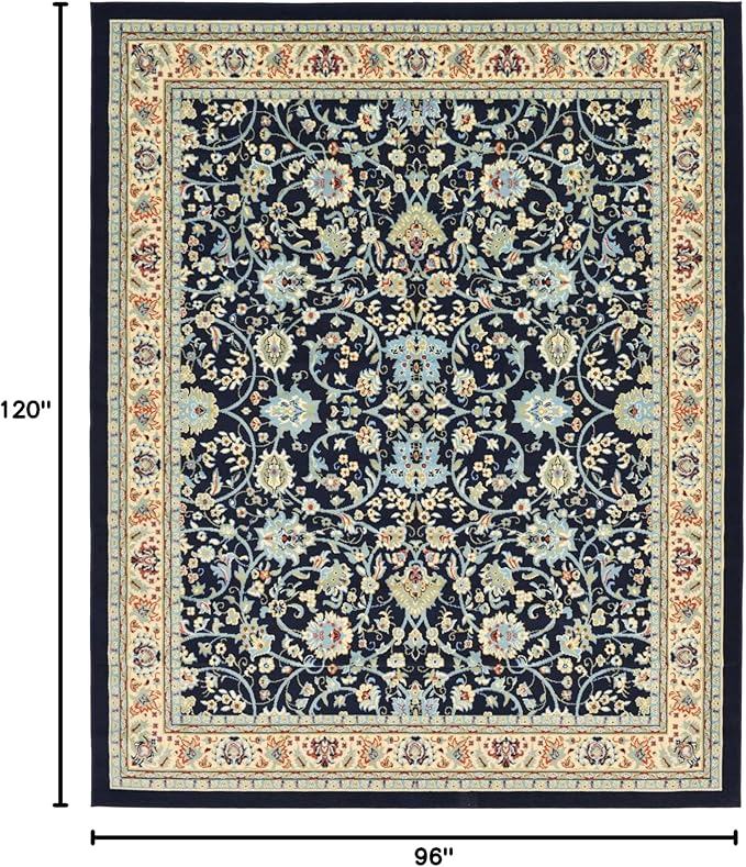Rugs.com Yasmin Collection Rug – 8' x 10' Navy Blue Medium Rug Perfect for Living Rooms, Large Dining Rooms, Open Floorplans