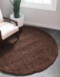Unique Loom Solid Shag Collection Area Rug (7' 1" Round, Chocolate Brown)