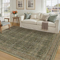 Area Rug 5x7 Green Brown Washable Vintage Living Room Carpetb Traditional Distressed Bedroom Indoor Soft Non Slip Large Rug Retro Thin Low Pile Floor Cover for Office Dining Room