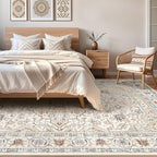 9x12 Area Rug Living Room: Washable Boho Large Neutral Vintage Soft Rugs Stain Resistant Farmhouse Non Slip Indoor Floor Carpet for Bedroom Nursery Kids Playroom Office Dining Room- Cream Blue