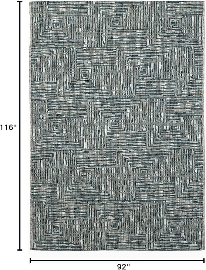 FH Home Outdoor Rug - Waterproof Easy to Clean Stain Resistant - Patio Indoor Outdoor Porch Deck Balcony Entryway - Geometric Modern - Budapest - Aqua - 7ft 8in x 9ft 8in