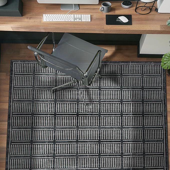 Rugshop Bohemian Stripe Lines Washable Non Slip Area Rug 5' x 7' Black