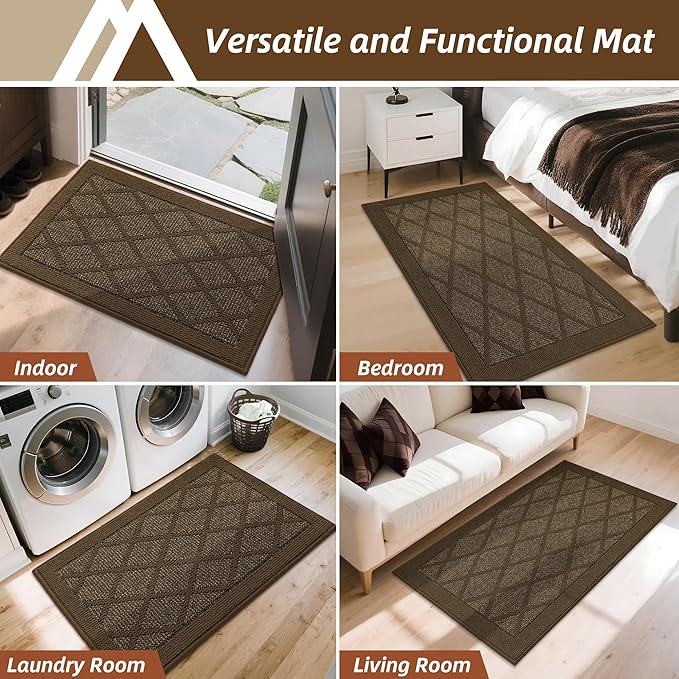 COSY HOMEER Non-Slip Door Mat 24"x36", Entryway Rugs Low Profile Absorbent Dirt Trapper Doormat for Front Entrance, Washable Polypropylene Entry Mat (Dark Brown)