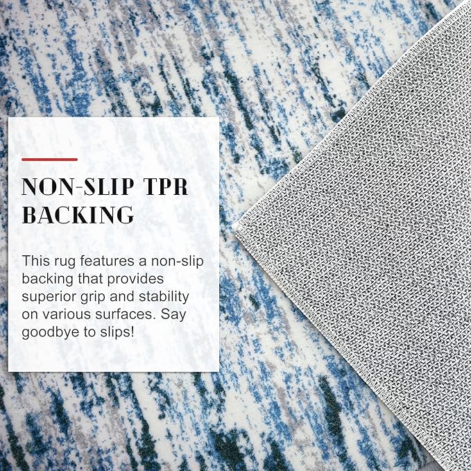 Modern Abstract Bedroom Runner Rug 2x7, Grey Blue White Washable Kitchen Runner, Non-Slip Soft Thin Faux Wool Mat for Entryway, Hallway, Laundry Room, Indoor Home Decor