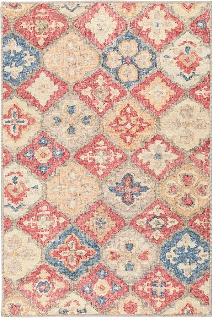 Dash and Albert Pali Machine Washable Area Rug - 6' x 9' Multicolor - Geometric Accent Rug - Anti-Slip Backing, Lightweight, Machine Washable, High Traffic Areas Kitchen, Mudroom, Laundry Room
