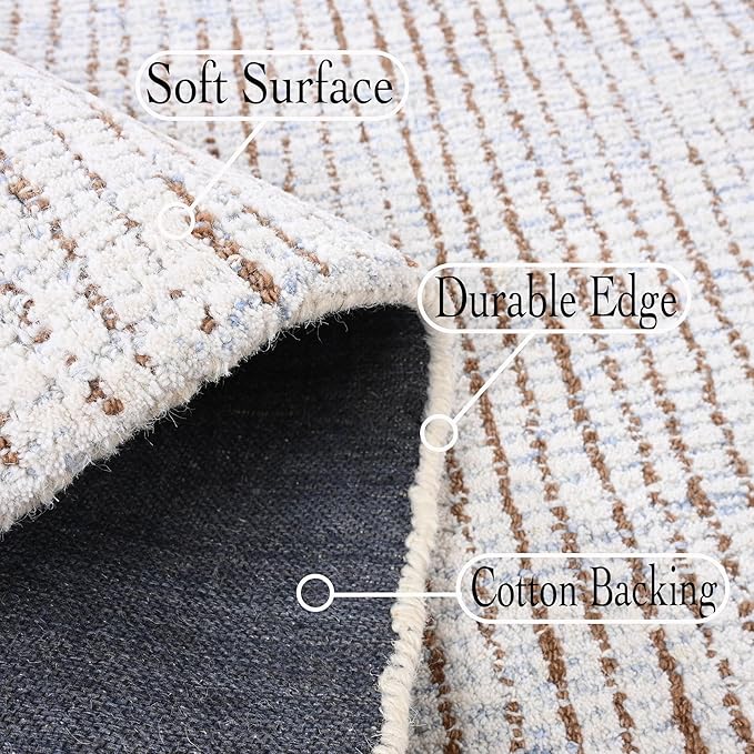 Hand-Tufted 100% Wool Pile Area Rug – Geometric Textured Grid Check Pattern – Thick and Durable Floor Carpet for Bedroom, Living Room, Kids Room, and Dining Area (Light Brown, 8' Round)