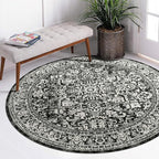 vivorug Round Rug 5ft Vintage-Inspired Round Area Rug Non-Slip Indoor Carpet for Living Room Bedroom Entryway, Stain Resistant Home Decor Circle Rug, Black and White