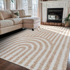 Rugshop Abstract Arch Shag Area Rug Beige 5' x 7' Great for Bedrooms, Living Rooms, or Under Coffee Tables
